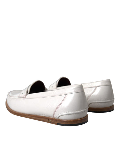 White Leather Slip On Mocassin Loafers Shoes