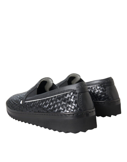 Mocasines de piel de búfalo tejida en color negro para hombre