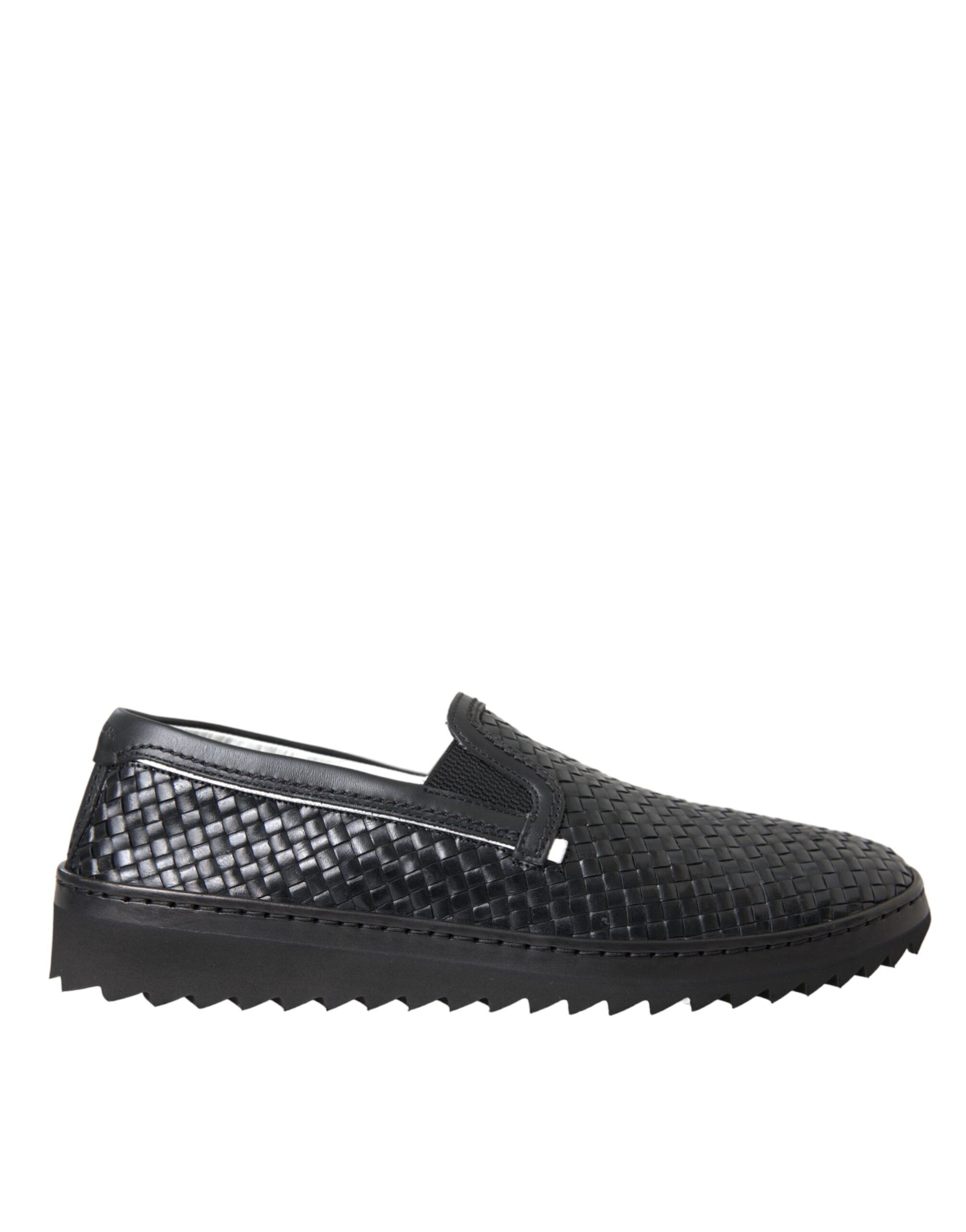 Mocasines de piel de búfalo tejida en color negro para hombre