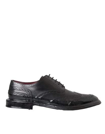 Zapatos formales Oxford de cuero negro con punta de ala para hombre