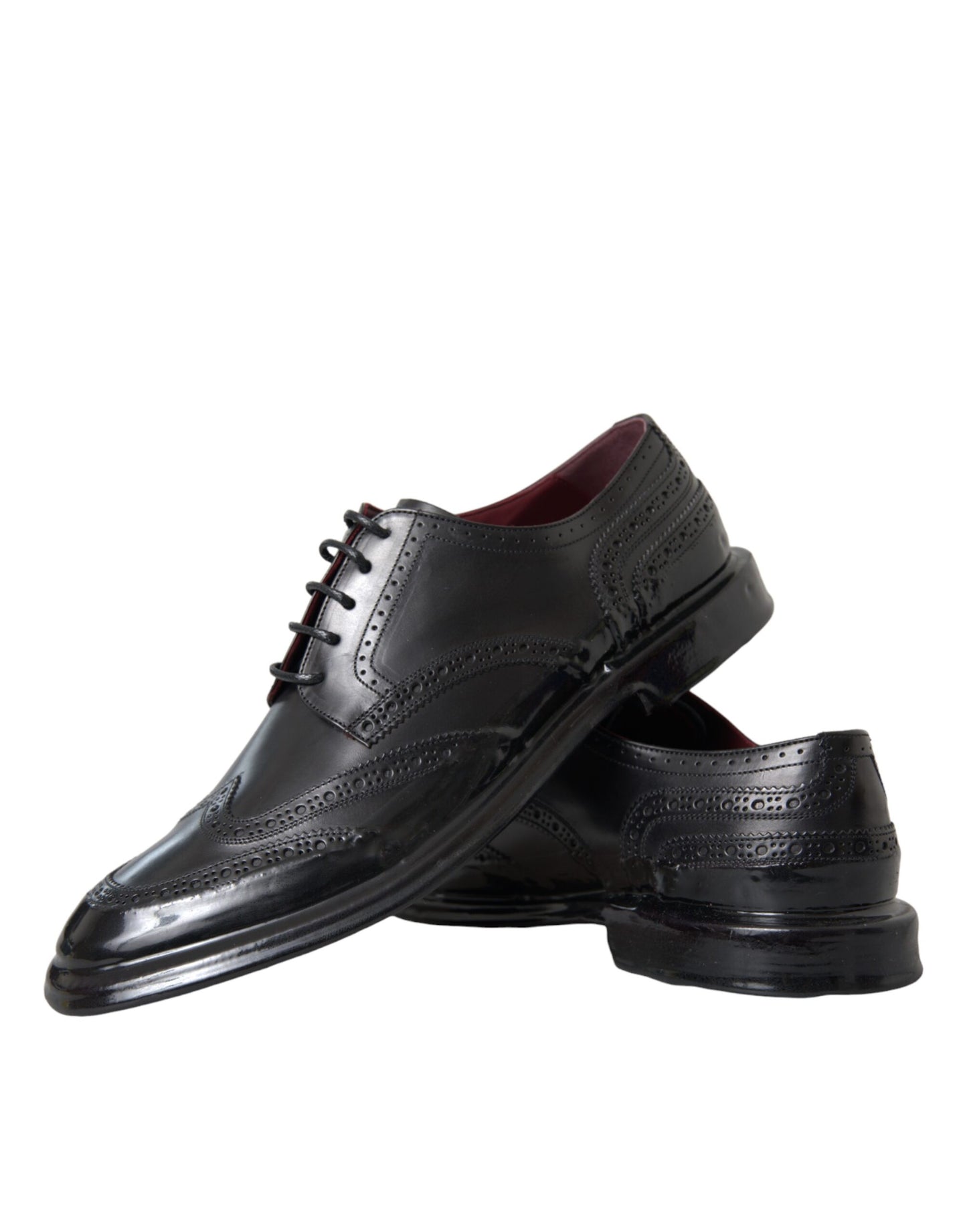 Zapatos formales Oxford de cuero negro con punta de ala para hombre