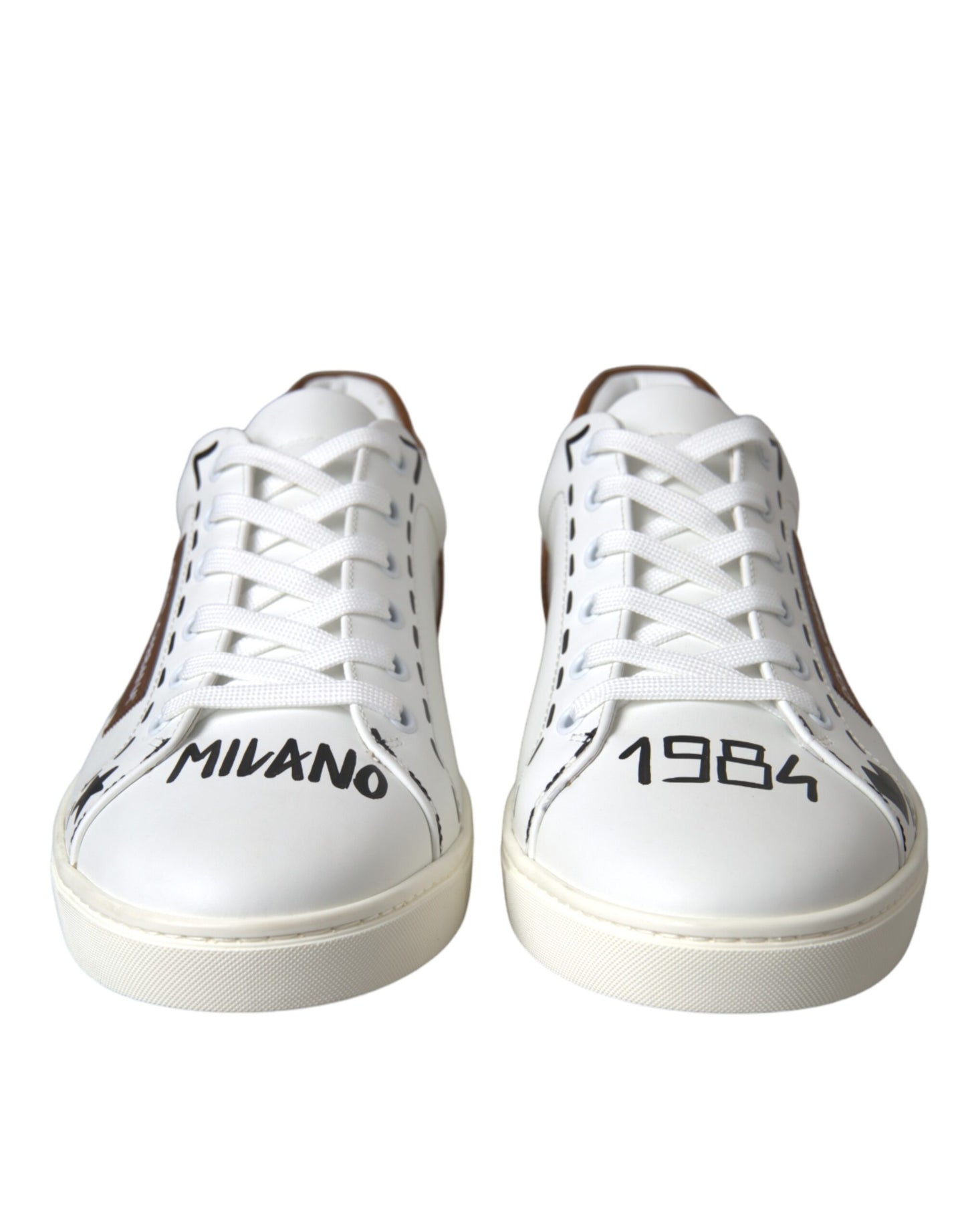 Weiß Braun Leder Logo Low Top Sneakers Schuhe