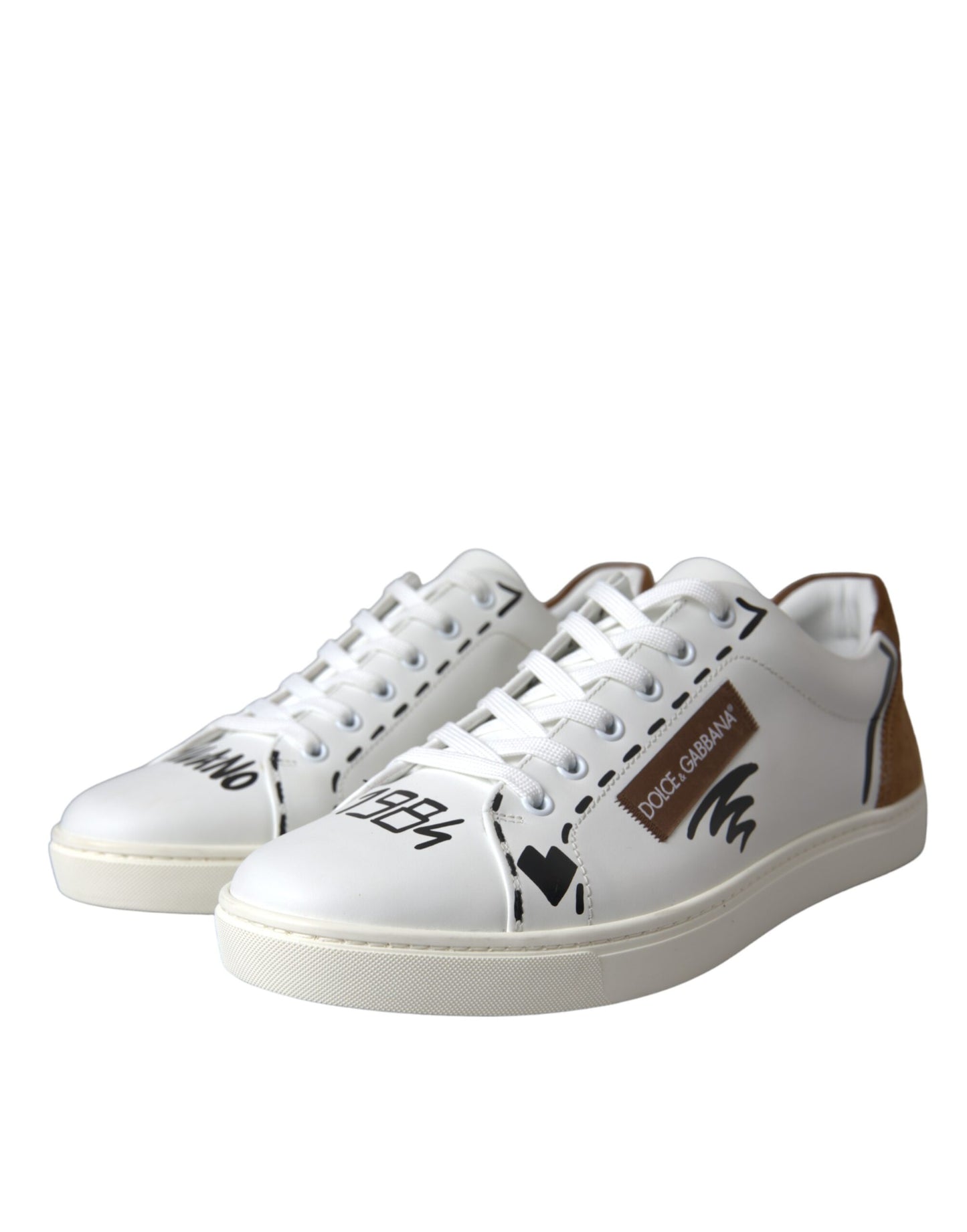 Weiß Braun Leder Logo Low Top Sneakers Schuhe