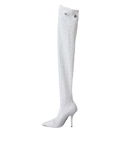 White Heels Stiletto Knee High Boots Shoes