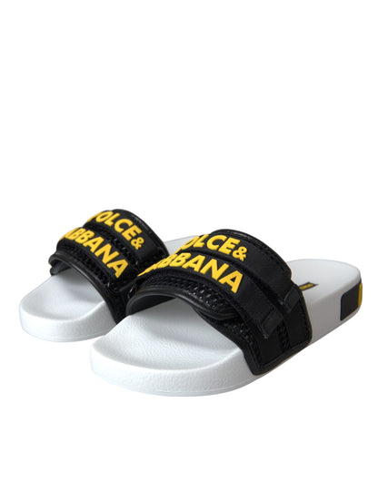 White Black Logo Beachwear Flats Sandals Shoes