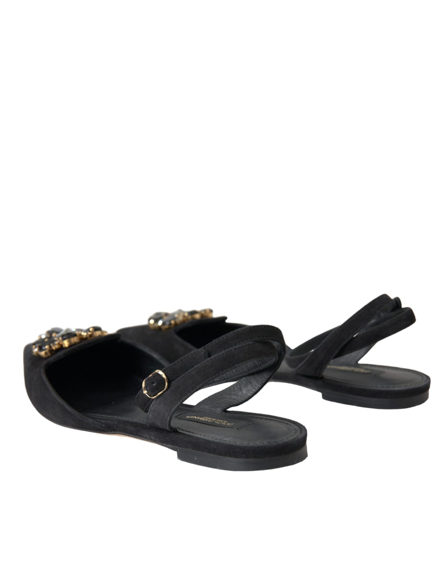 Schwarze Slingback-Sandalen aus Leder mit Kristallen