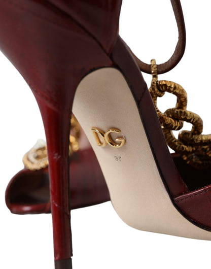 Dark Red Leather Gold Devotion Heart Sandals Shoes