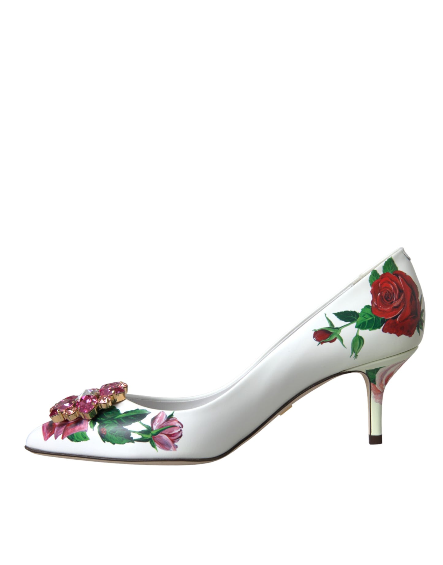 White Leather Roses Crystal Bellucci Pumps Shoes