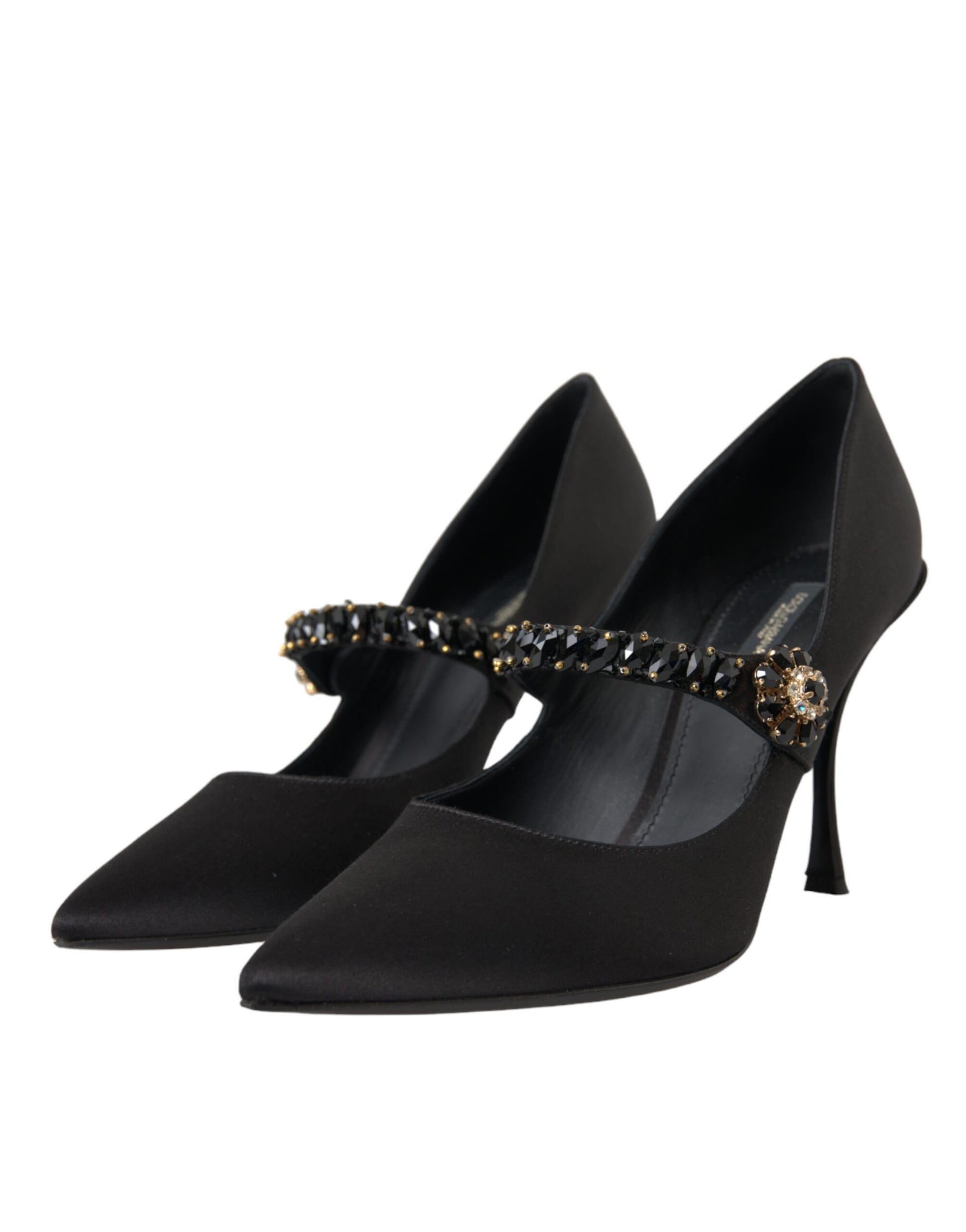 Schwarze Mary Jane Pumps mit Kristallabsatz