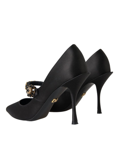 Schwarze Mary Jane Pumps mit Kristallabsatz