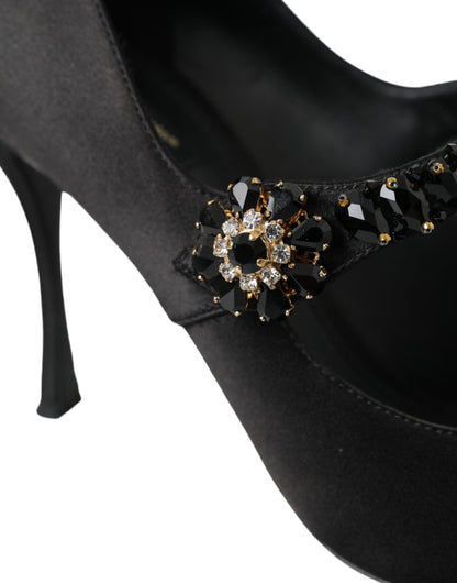 Schwarze Mary Jane Pumps mit Kristallabsatz