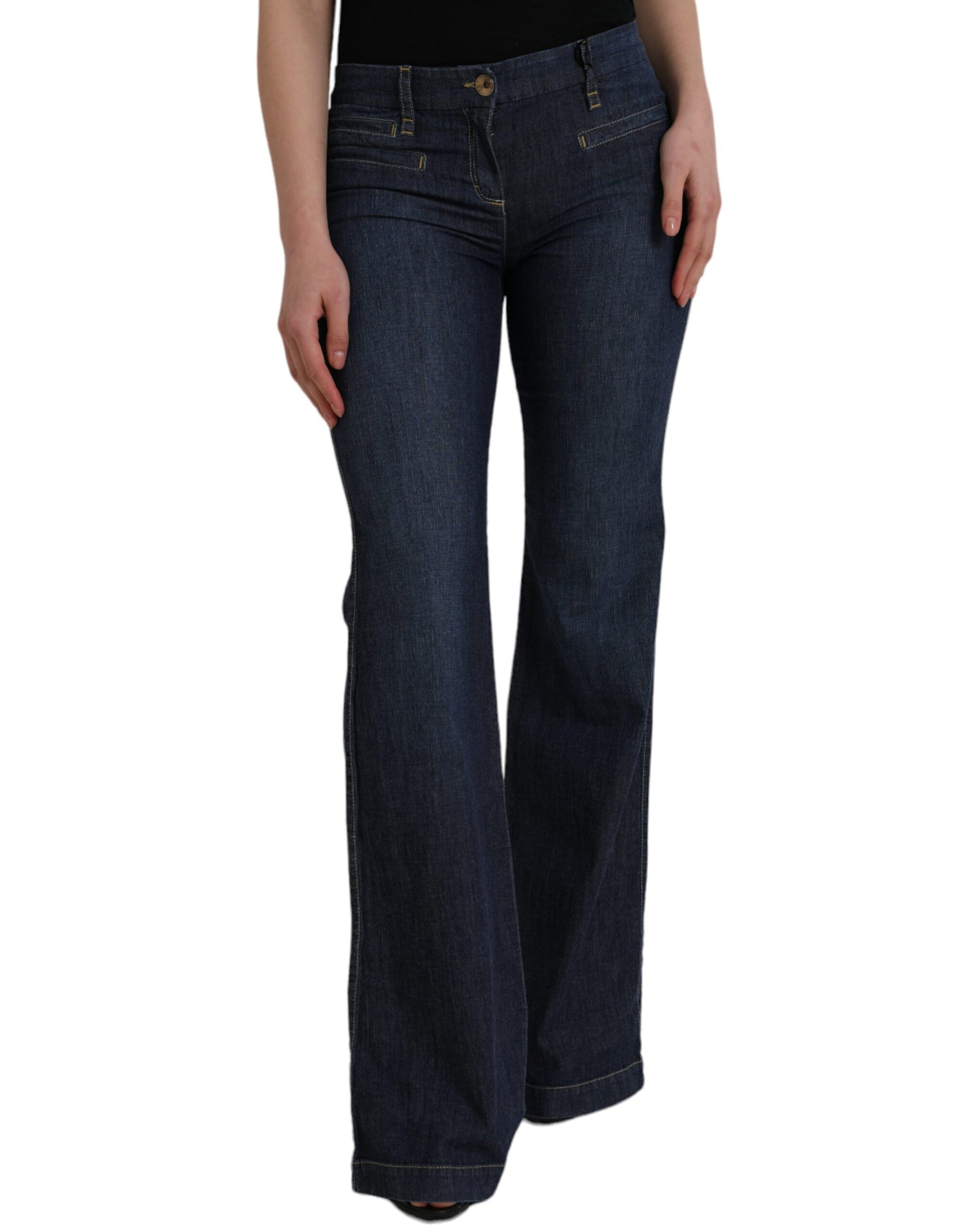 Dunkelblaue Bootcut-Jeans aus Baumwolle