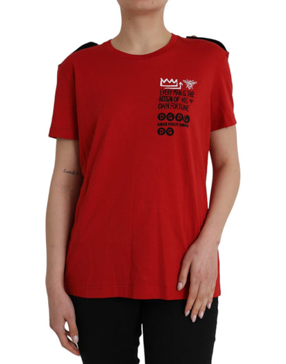 Rotes T-Shirt mit Rundhalsausschnitt und grafischem Print aus Baumwolle