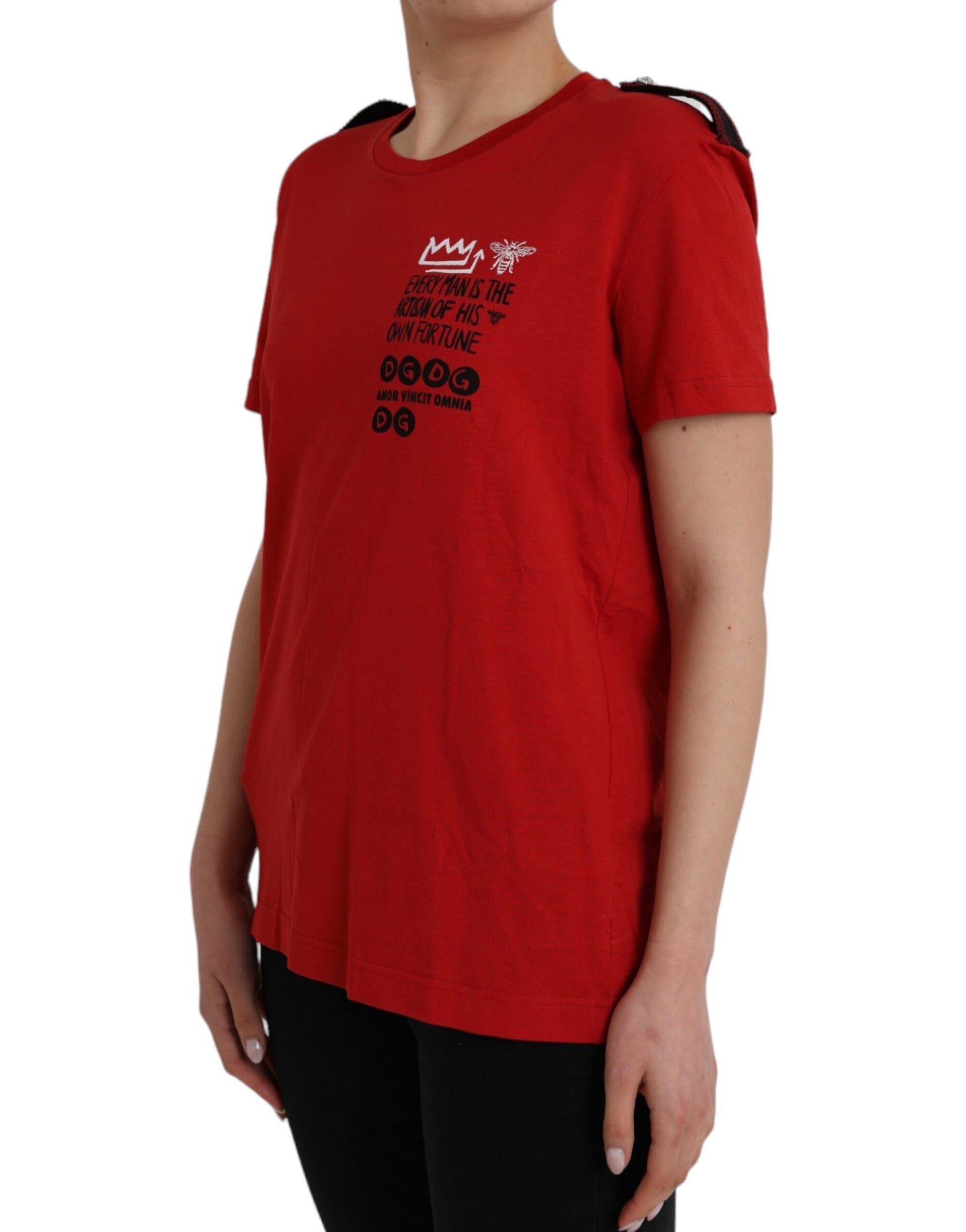 Rotes T-Shirt mit Rundhalsausschnitt und grafischem Print aus Baumwolle