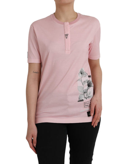 Rosa T-Shirt aus Baumwolle mit kurzen Ärmeln und Blumenmuster