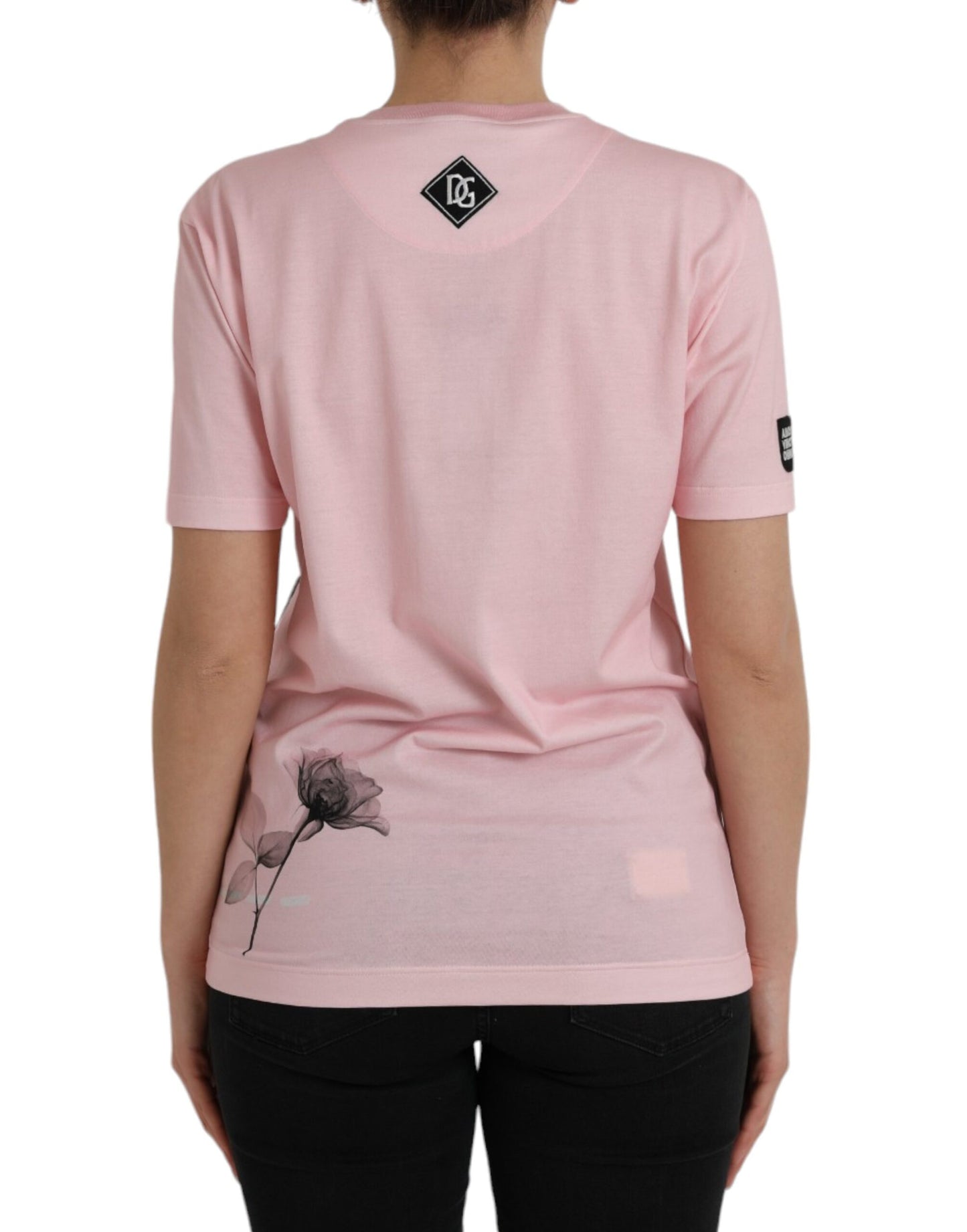 Rosa T-Shirt aus Baumwolle mit kurzen Ärmeln und Blumenmuster