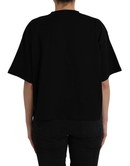 Black Cotton Logo Crew Neck Short Sleeves T-shirt