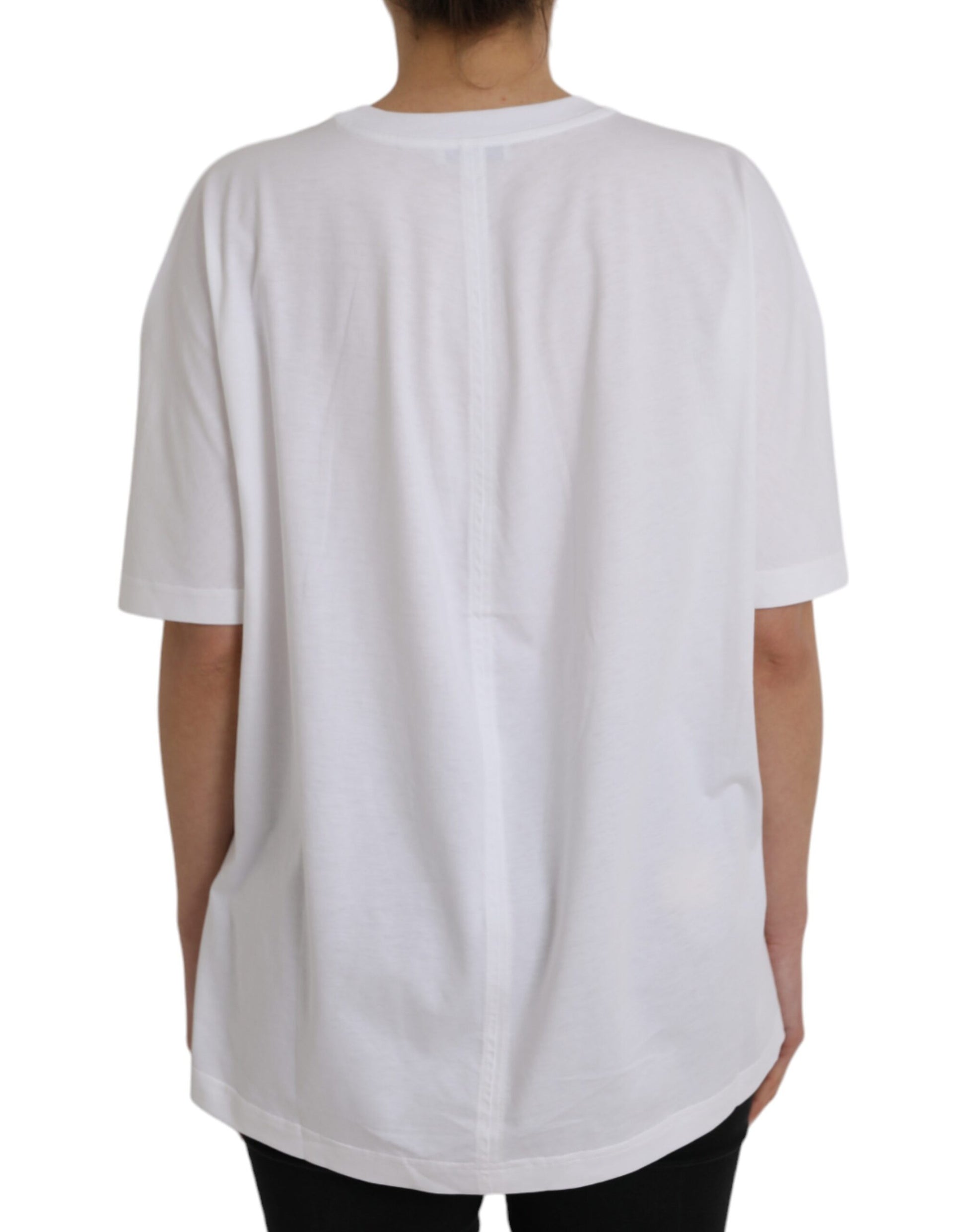 Camiseta de algodón blanca de manga corta y cuello redondo