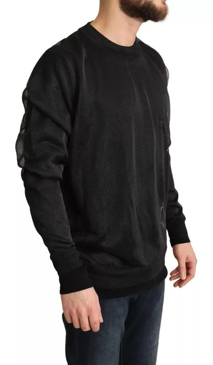 Black Logo Crewneck Long Sleeve Pullover Sweater