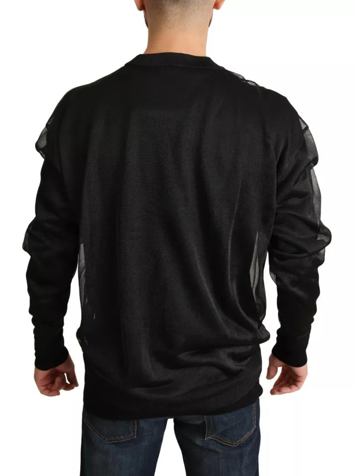 Black Logo Crewneck Long Sleeve Pullover Sweater