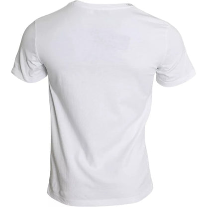 Camiseta de algodón con cuello redondo y estampado de logotipo blanco para hombre