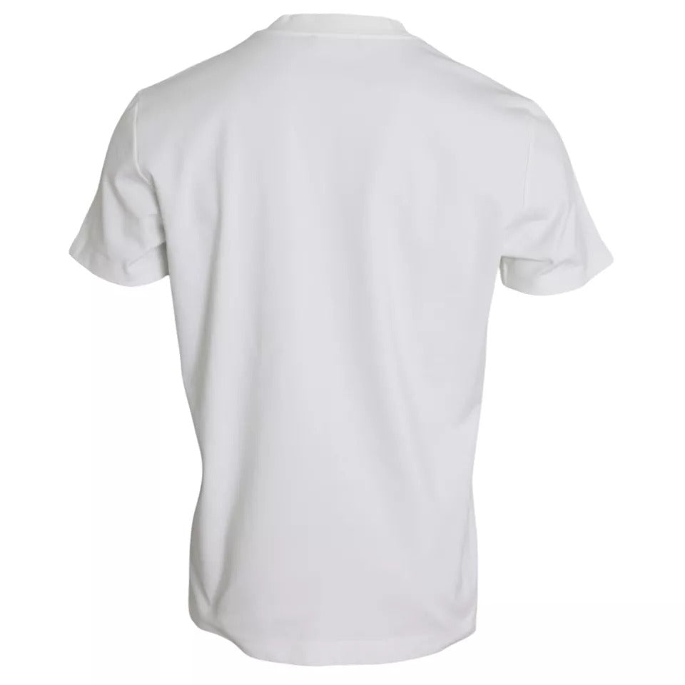 Camiseta de cuello redondo de algodón con logotipo en relieve en color blanco