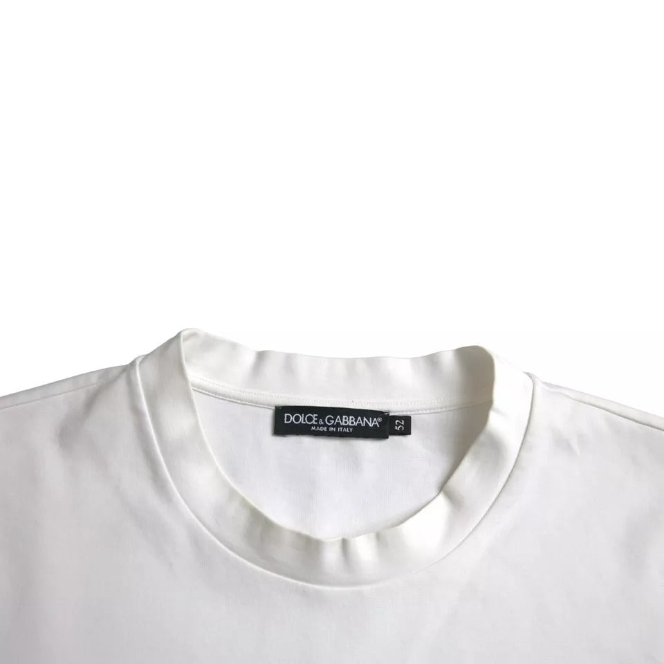 Camiseta de cuello redondo de algodón con logotipo en relieve en color blanco