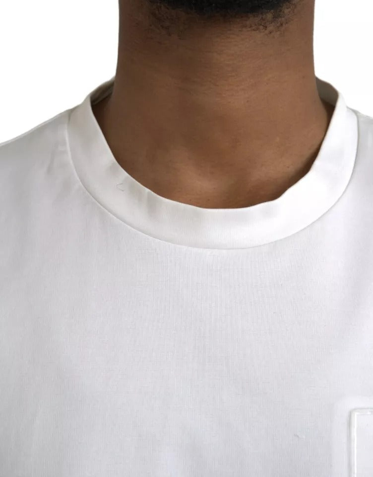 Camiseta de cuello redondo de algodón con logotipo en relieve en color blanco