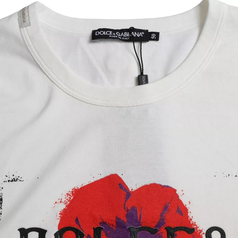 Camiseta de cuello redondo de algodón con estampado floral y logotipo blanco