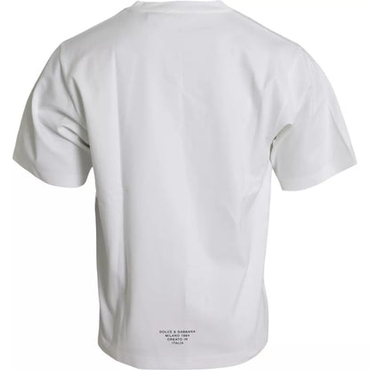 Camiseta de algodón con cuello redondo y estampado de logotipo blanco para hombre