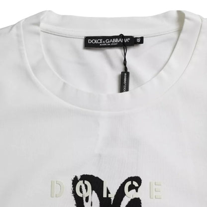 Camiseta de algodón con cuello redondo y estampado de logotipo blanco para hombre