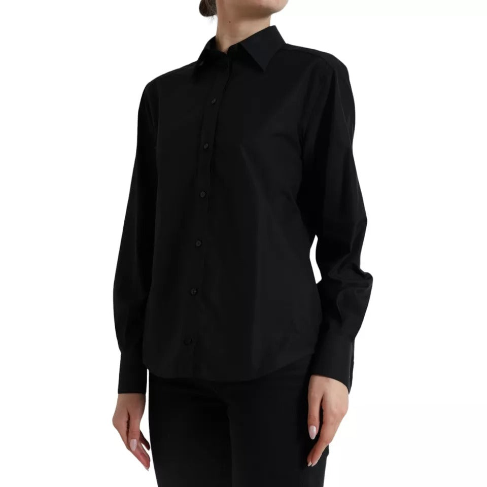 Black Cotton Collared Formal Dress Shirt Top