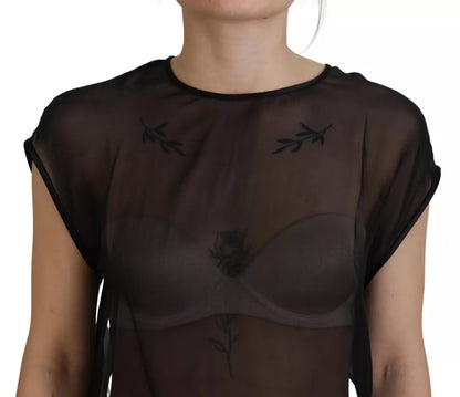 Schwarze transparente Bluse aus Netzstoff