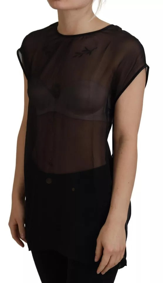 Schwarze transparente Bluse aus Netzstoff