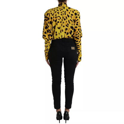 Blusa de manga larga con estampado de leopardo amarillo