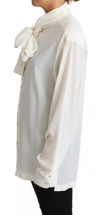 Blusa blanca Camisa con cuello ascot Top de seda