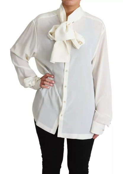 Blusa blanca Camisa con cuello ascot Top de seda