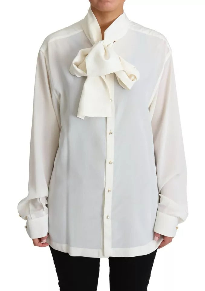 Blusa blanca Camisa con cuello ascot Top de seda