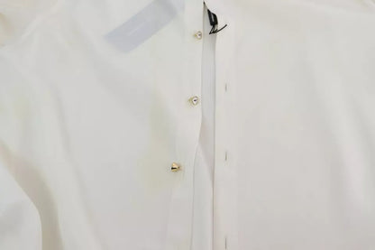 Blusa blanca Camisa con cuello ascot Top de seda