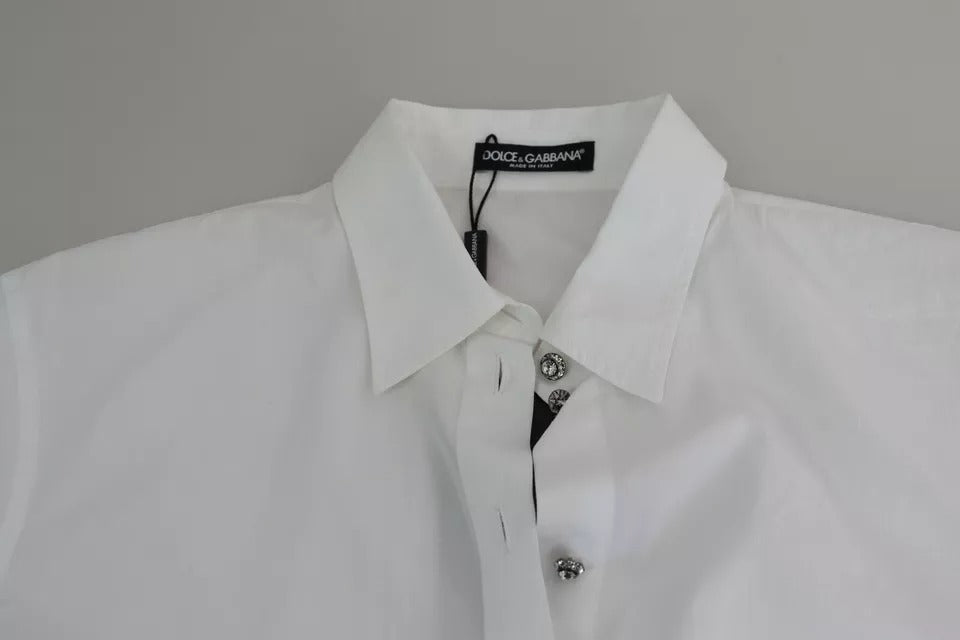 White Cotton Decorative Button Collared Top