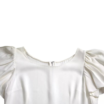 White Viscose Round Neck Short Sleeves Top