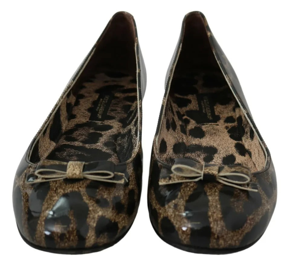 Brown Leopard Ballerina Flats Leather Shoes