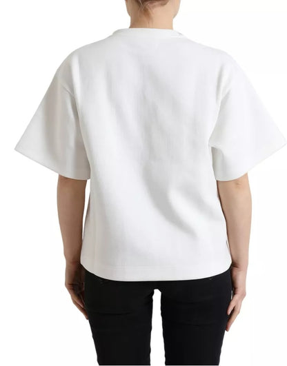 Weißes Baumwoll-Stretch-T-Shirt mit schwarzem HOT-Kristall