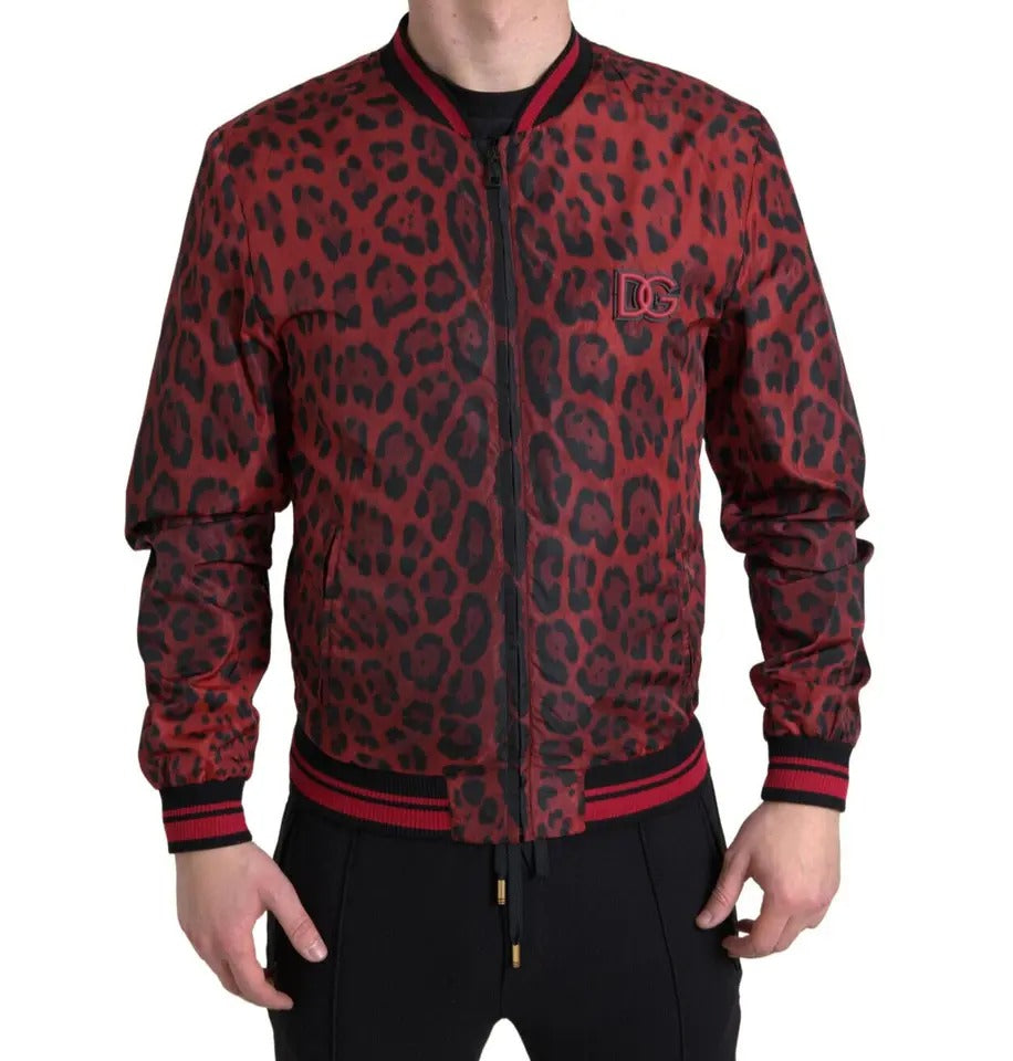 Rote Bomber-Kurzjacke mit Leopardenmuster