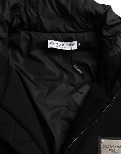 Chaqueta bomber de algodón negra con capucha y logotipo para hombre