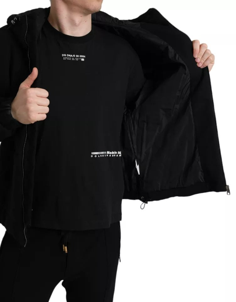 Chaqueta bomber de algodón negra con capucha y logotipo para hombre