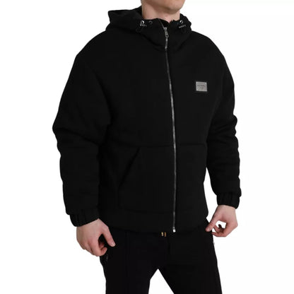 Chaqueta bomber de algodón negra con capucha y logotipo para hombre