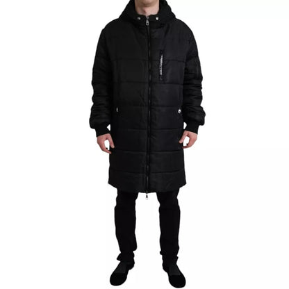 Schwarzer Parka aus Nylon mit Kapuze, Winterjacke