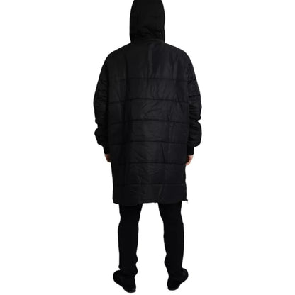 Schwarzer Parka aus Nylon mit Kapuze, Winterjacke