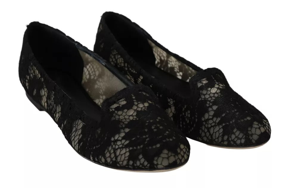 Black Floral Lace Loafers Flats Shoes